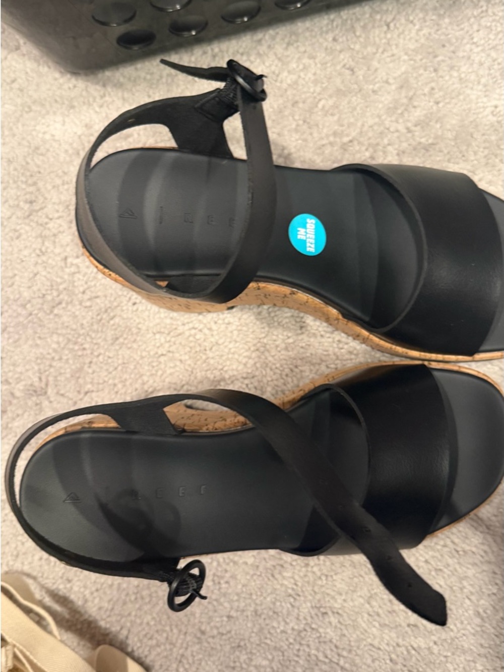 New 7.5 reef Black Cork Wedge Sandals for Women - Stylish Ankle Strap - Picture 2 of 3